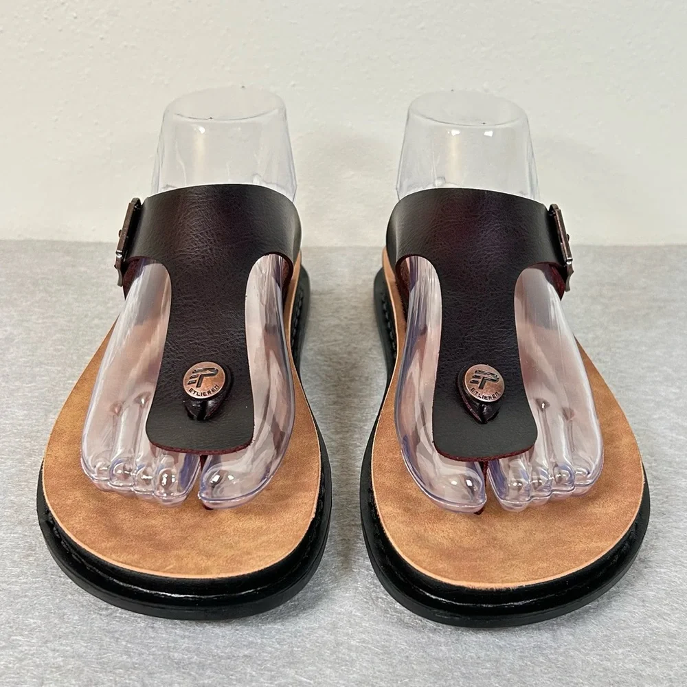 ETLieren Flip-Flops Sandals Men’s Size 6 EU-38 Leather Comfort Dark Brown